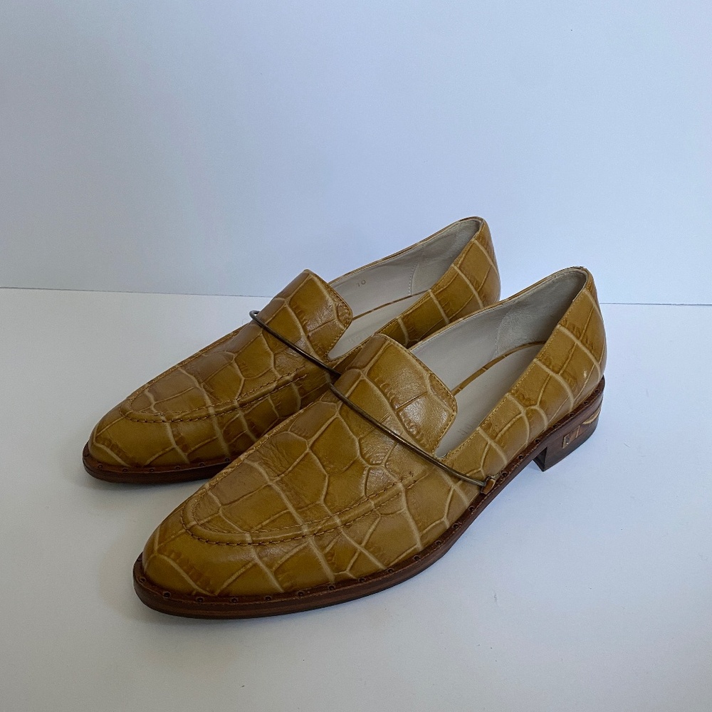 Freda Salvador Tan Light Halo Croc-Embossed Leather Loafers